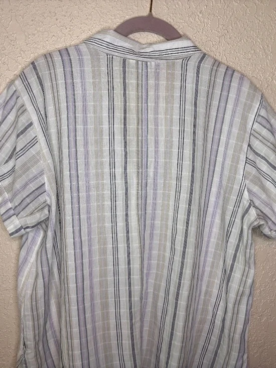 Eddie Bauer White Blue Gray Striped Short Sleeve Camp Top Women's Size L - Picture 5 of 10